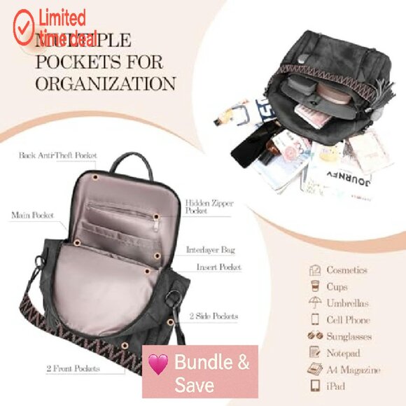 PU Leather Backpack Purse for Women, Convertible Shoulder Bag, Travel & Daily - Picture 5 of 8